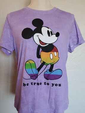Purple Lavender Mickey Mouse Rainbow Graphic Tee 'Be True to You' Ladies Medium